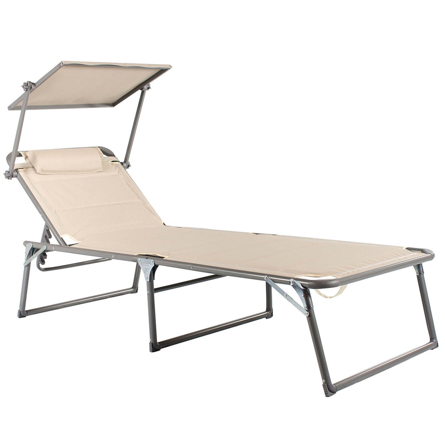 Strandliege XXL mit Sonnendach, 200 x 70 x 37 cm, beige, klappbar, gepolstert, bis 150 kg