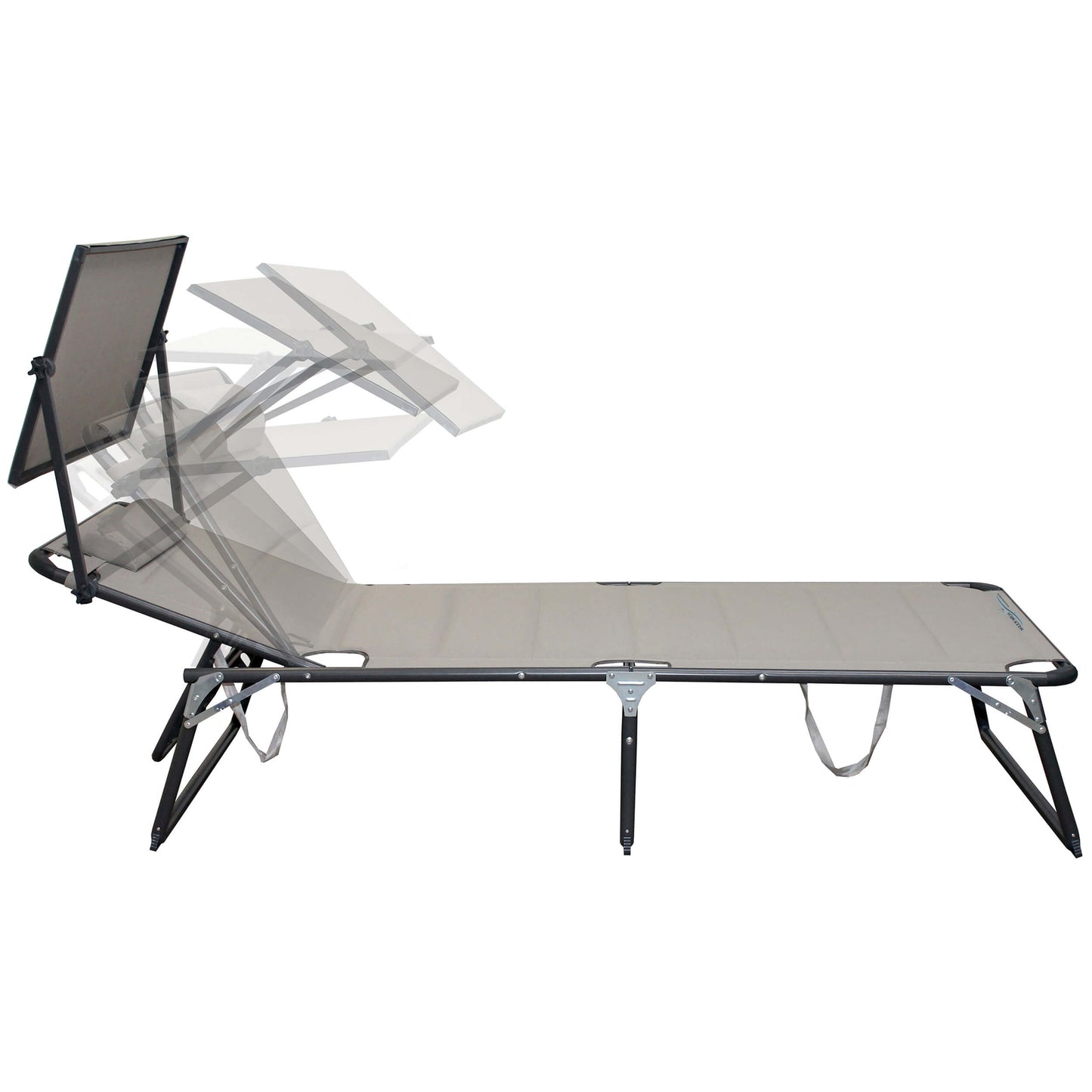 Strandliege XXL mit Sonnendach, 200 x 70 x 37 cm, beige, klappbar, gepolstert, bis 150 kg