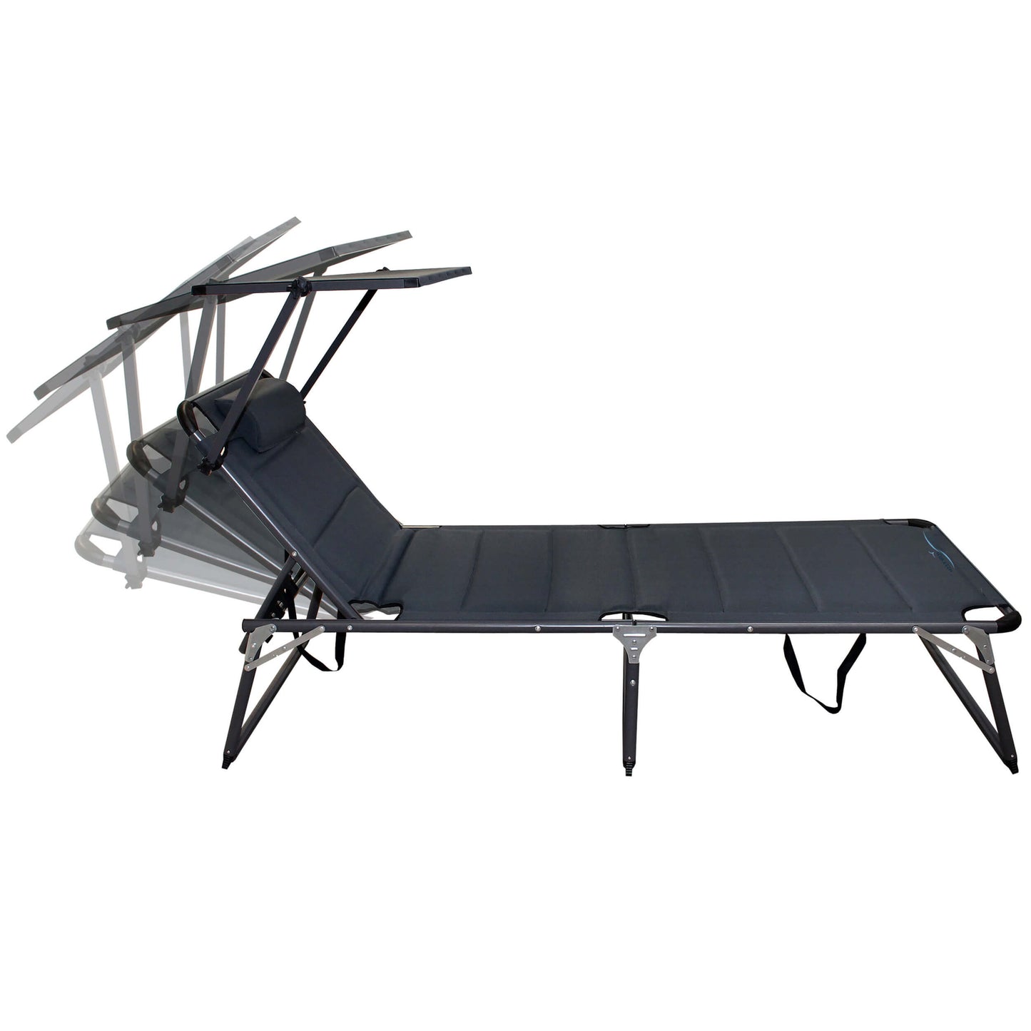 Strandliege XXL mit Sonnendach, 200 x 70 x 37 cm, anthrazit, klappbar, gepolstert, bis 150 kg