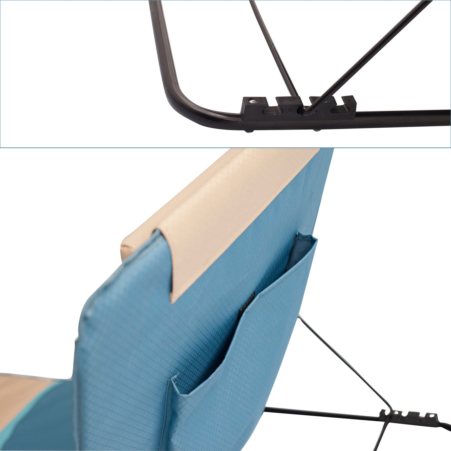 Strandmatte XXL mit Schirm, gepolstert, 200 x 60 cm, mit Rückenlehne, faltbar, blau beige