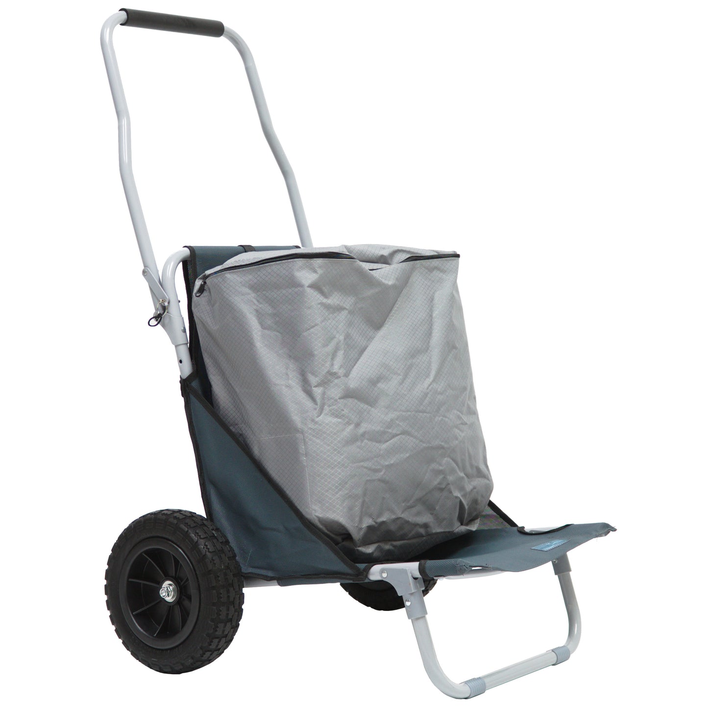 Strandwagen, grau, mit Sitzfunktion, 69 x 45 x 110 cm, Gummi-Reifen, Rucksack