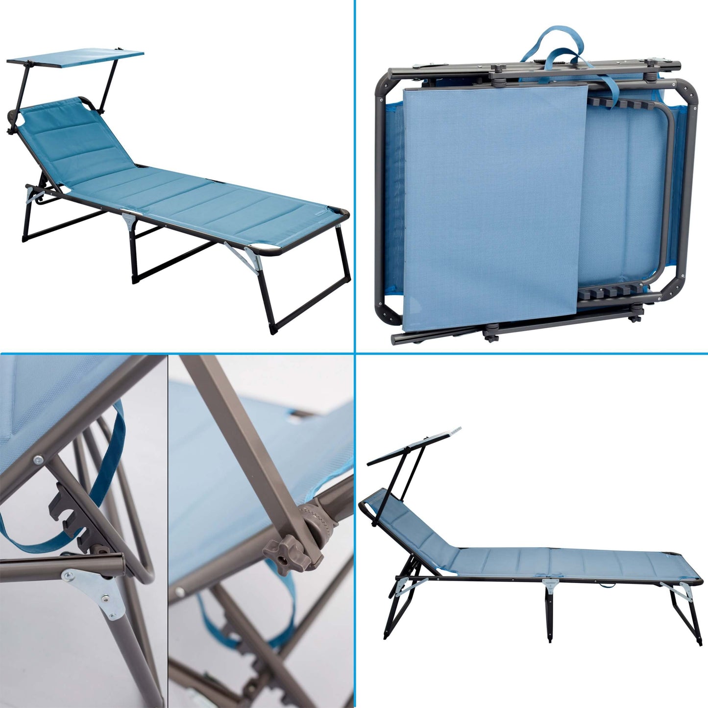 XXL Dreibeinliege 200x70cm, aus ALU, mit Sonnendach, klappbar, grün, grau oder blau, bis 150 kg