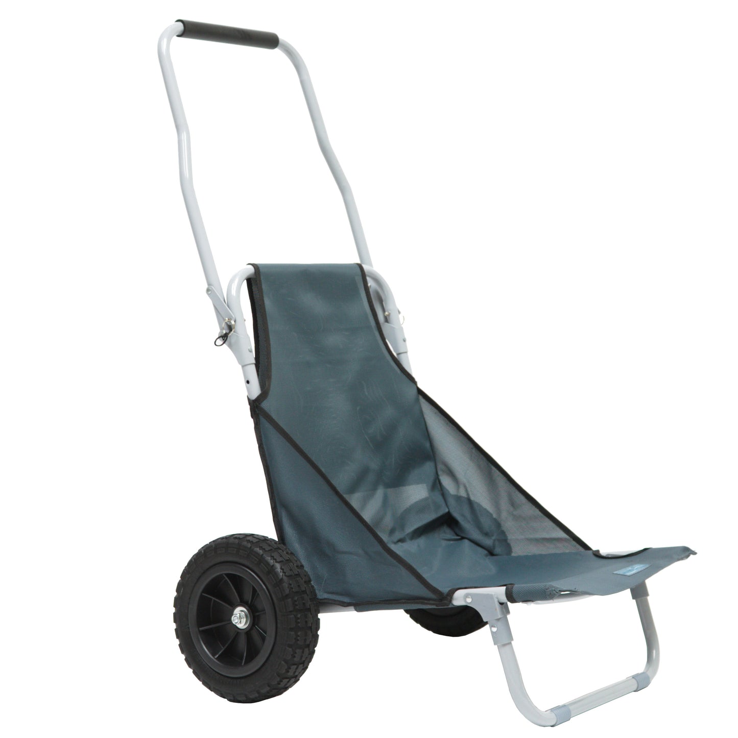 Strandwagen, grau, mit Sitzfunktion, 69 x 45 x 110 cm, Gummi-Reifen, Rucksack