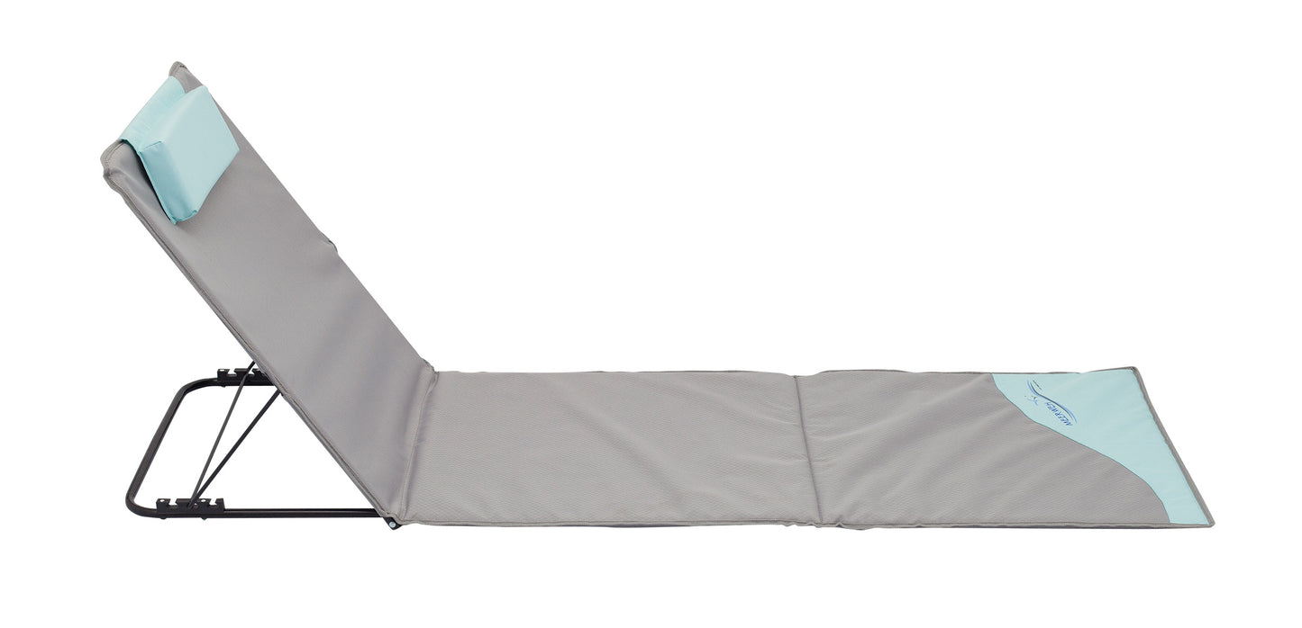 Strandmatte XXL, gepolstert, 200 x 60 cm, mit Rückenlehne, faltbar, grau blau