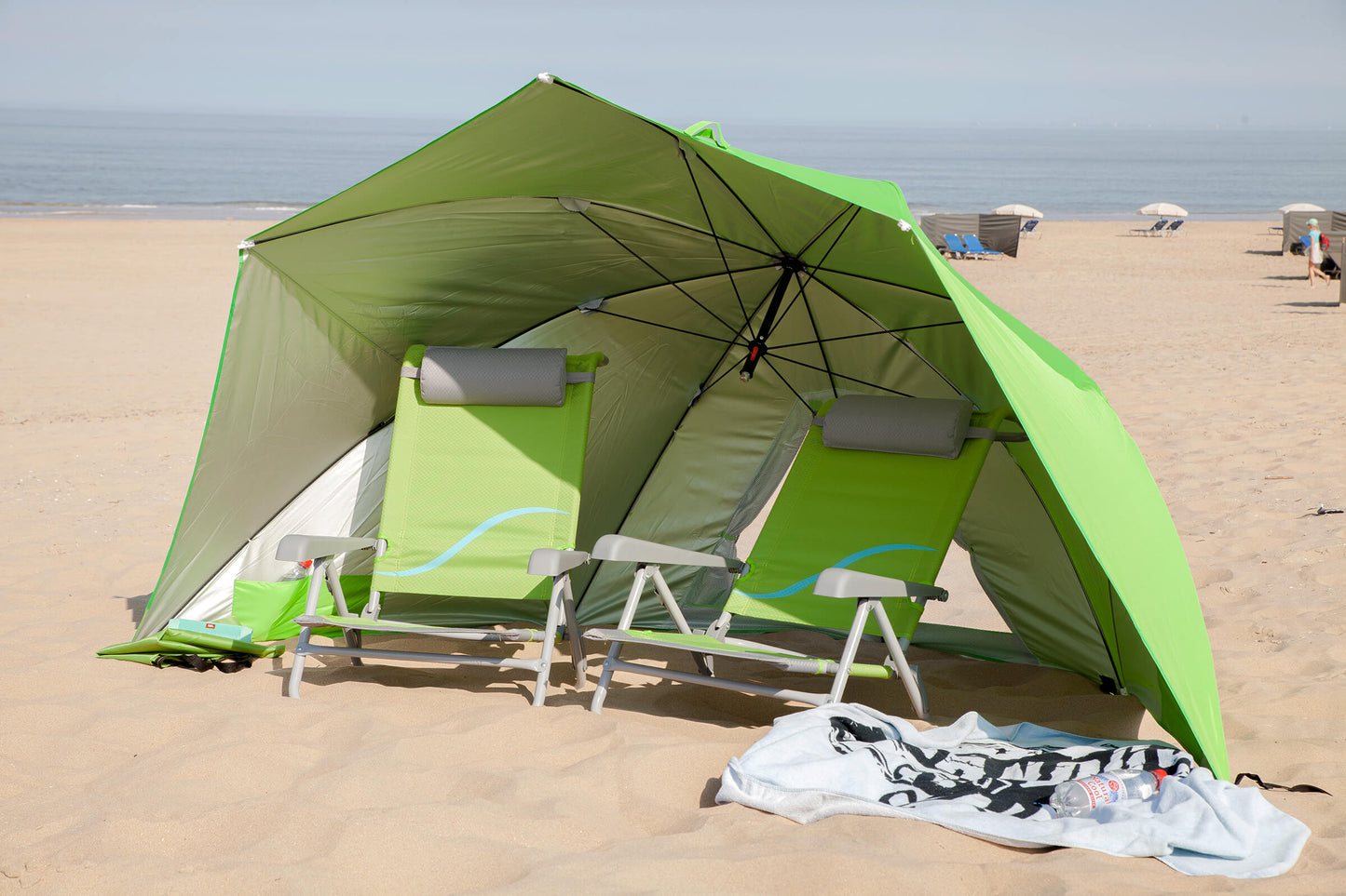 Strandschirm (Strandmuschel / Wind- und Sonnenschutz in einem) Ø 290 cm, UV Schutz 50