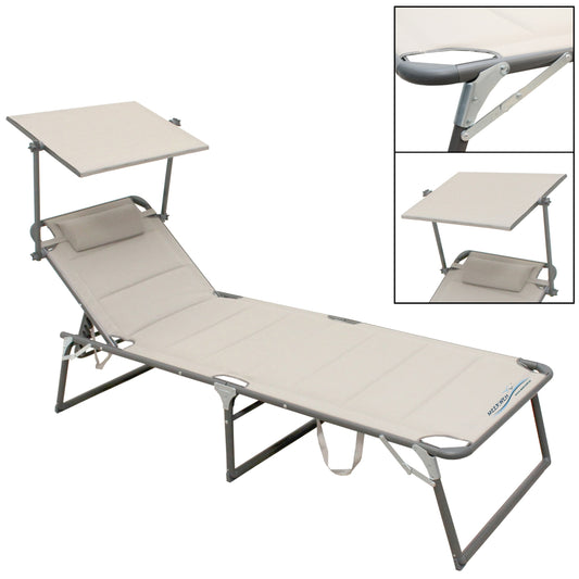 Strandliege XXL mit Sonnendach, 200 x 70 x 37 cm, beige, klappbar, gepolstert, bis 150 kg
