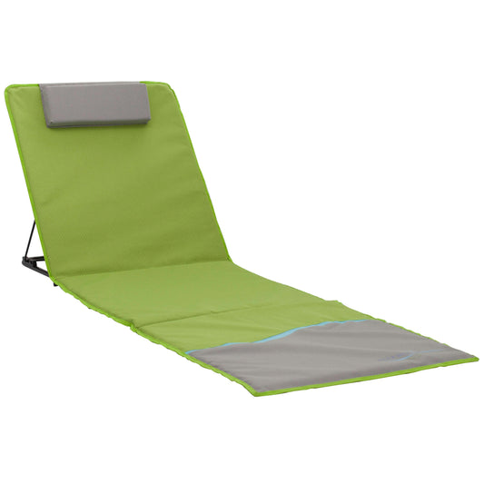 Strandmatte XXL, gepolstert, 200 x 60 cm, mit Rückenlehne, faltbar, grün grau