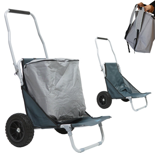 Strandwagen, grau, mit Sitzfunktion, 69 x 45 x 110 cm, Gummi-Reifen, Rucksack
