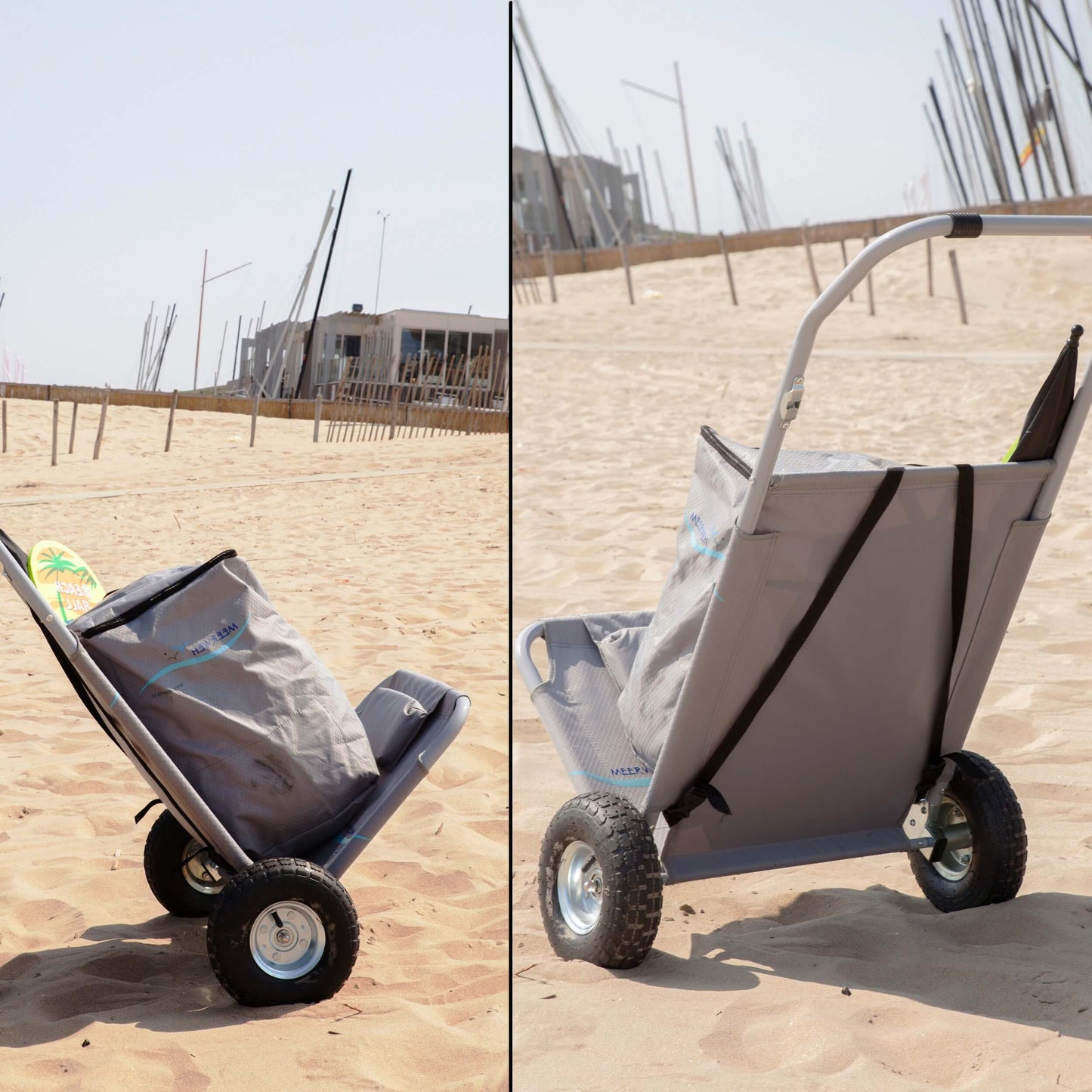 Strandwagen mit Sitz- und Liegefunktion, inklusive Tasche (Rucksack), in grün, grau oder blau