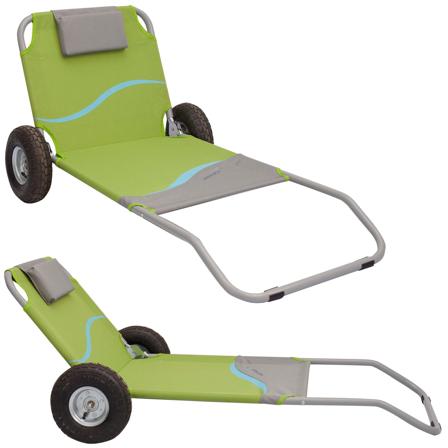 Strandwagen mit Sitz- und Liegefunktion, inklusive Tasche (Rucksack), in grün, grau oder blau