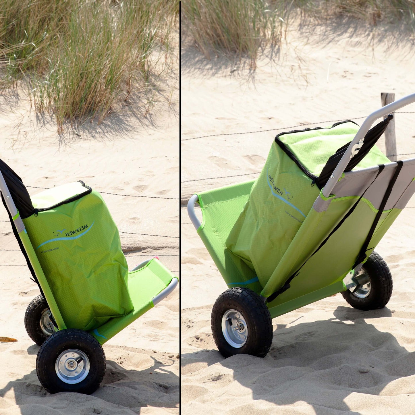 Strandwagen mit Sitz- und Liegefunktion, inklusive Tasche (Rucksack), in grün, grau oder blau
