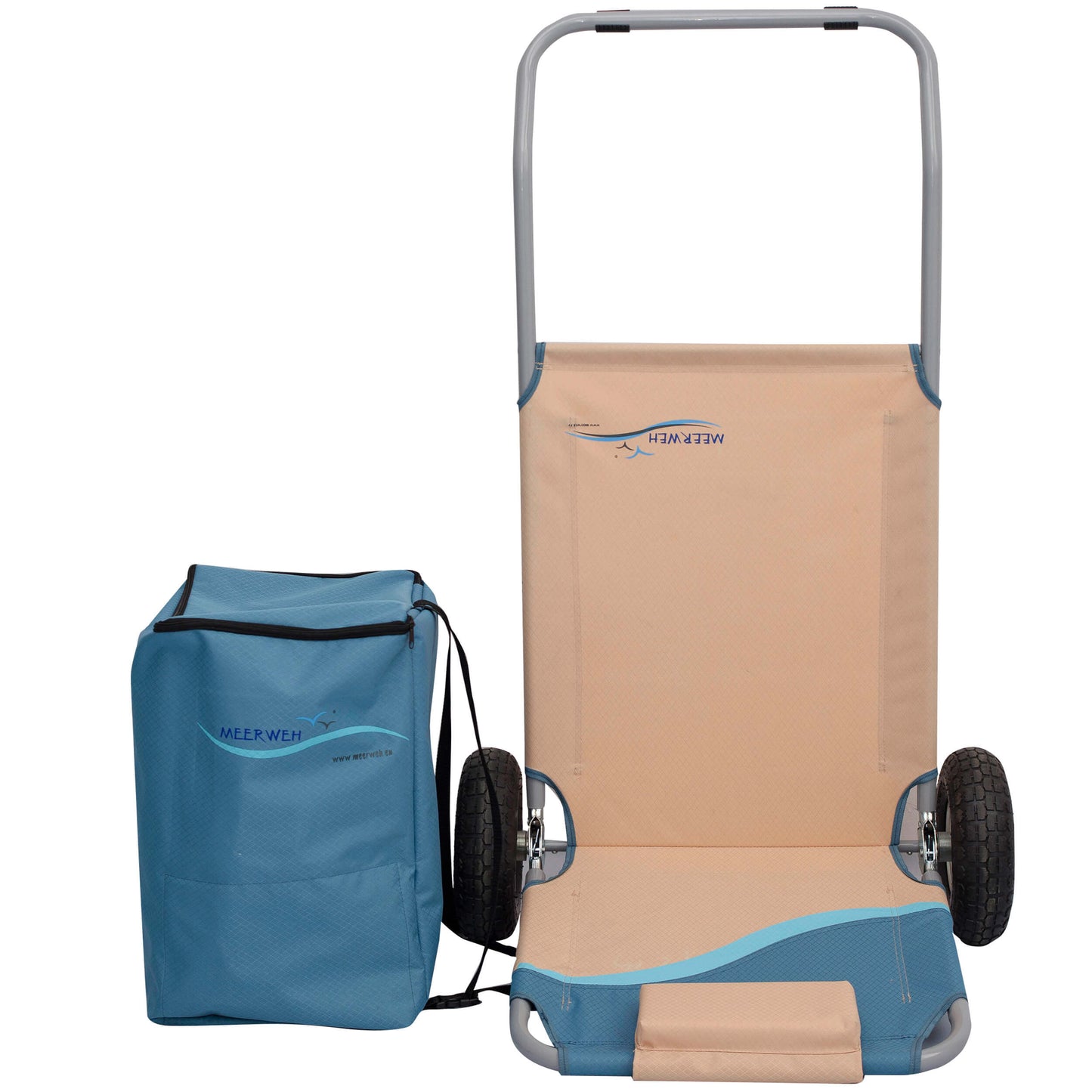 Strandwagen mit Sitz- und Liegefunktion, inklusive Tasche (Rucksack), in grün, grau oder blau