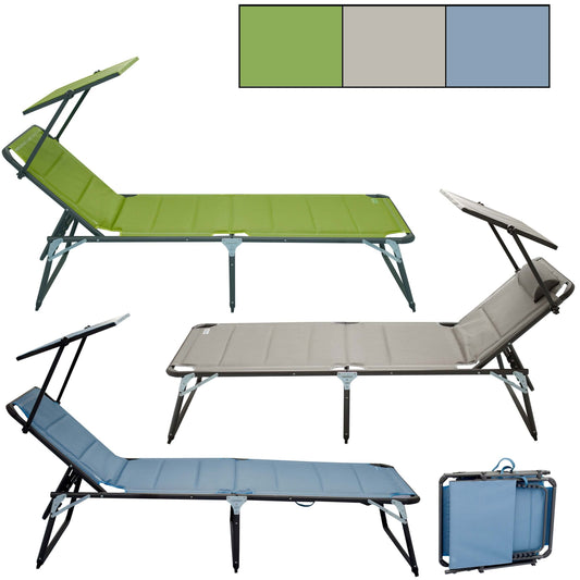 XXL Dreibeinliege 200x70cm, aus ALU, mit Sonnendach, klappbar, grün, grau oder blau, bis 150 kg